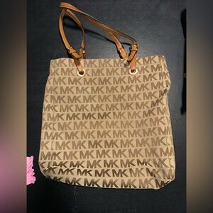 Michael Kors Tan and Brown MK Logo Tote